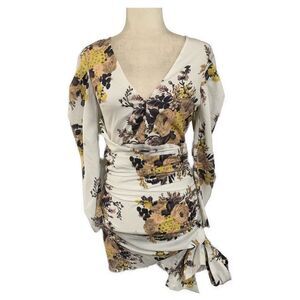 Asos Womens White Yellow Black Floral Long Sleeve Mini Dress 4 Small